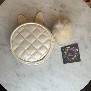 PAPYRUS Bunny Coin Purse Quilted Faux Leather Floral Ears‎ Pom Pom Charm NWT